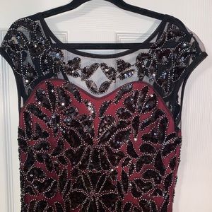 Elegant Dress Black Burgundy Silver Sequin